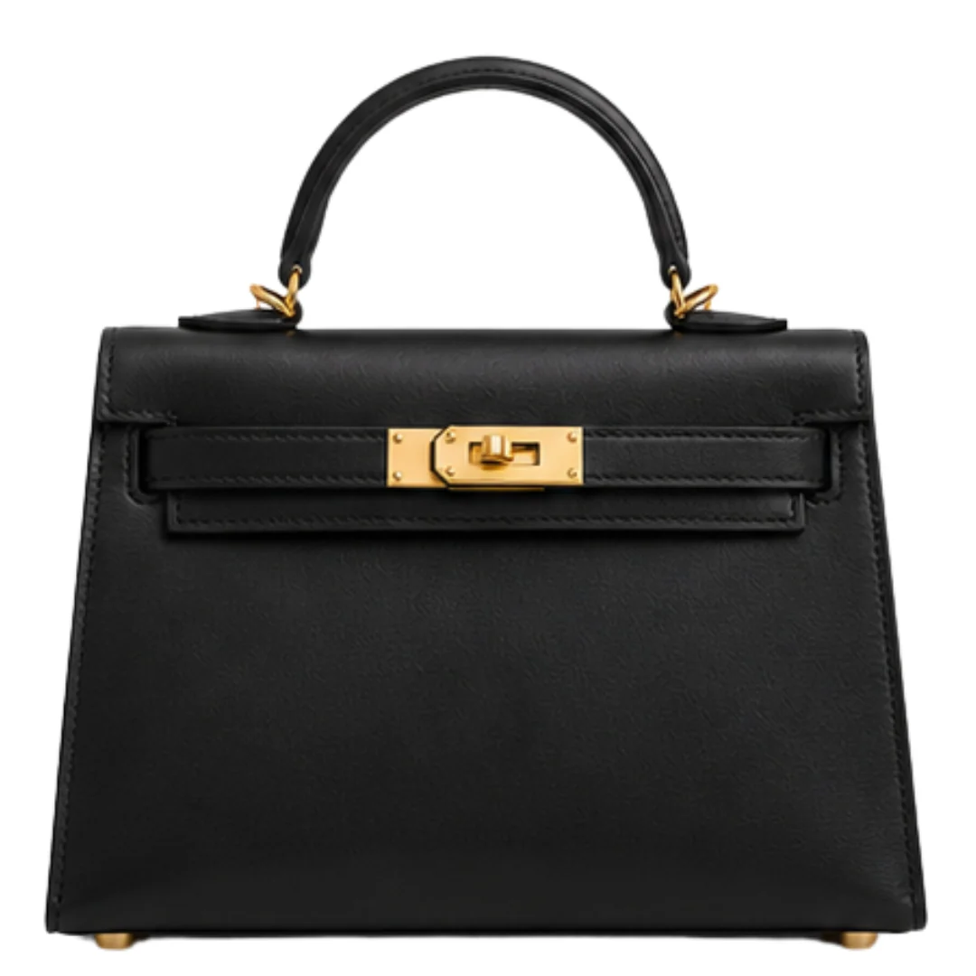 Hermès Mini Kelly 15 Black leather bag front view