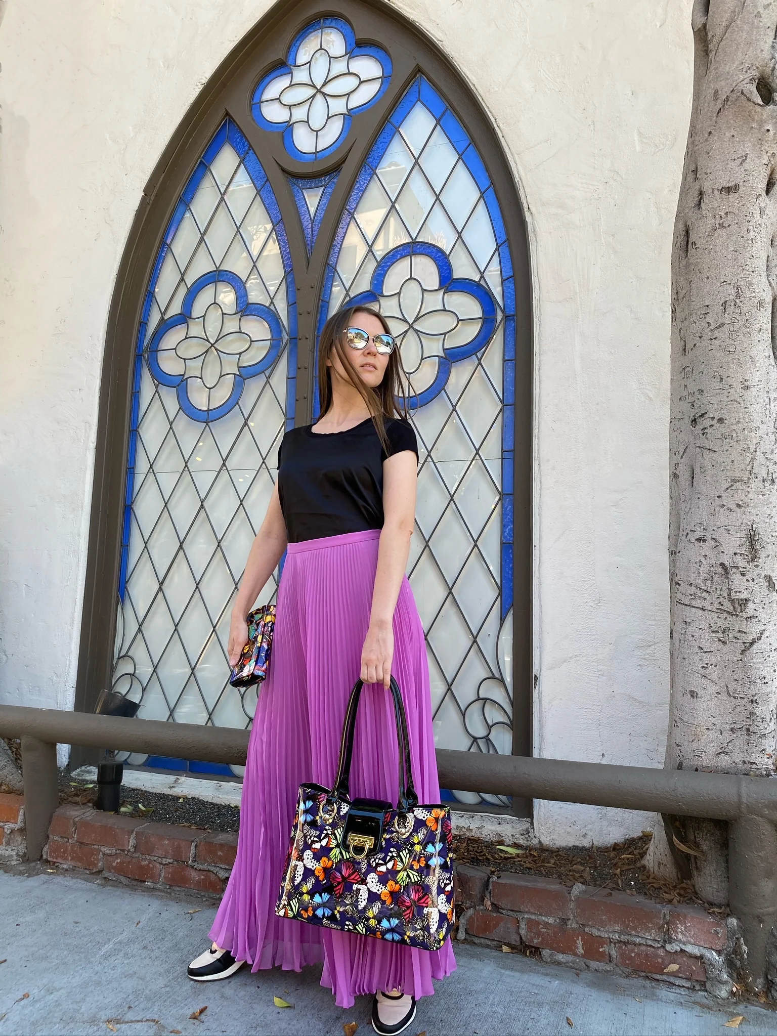 Lisa Multicolor Butterfly Print Calfskin Tote lifestyle 2
