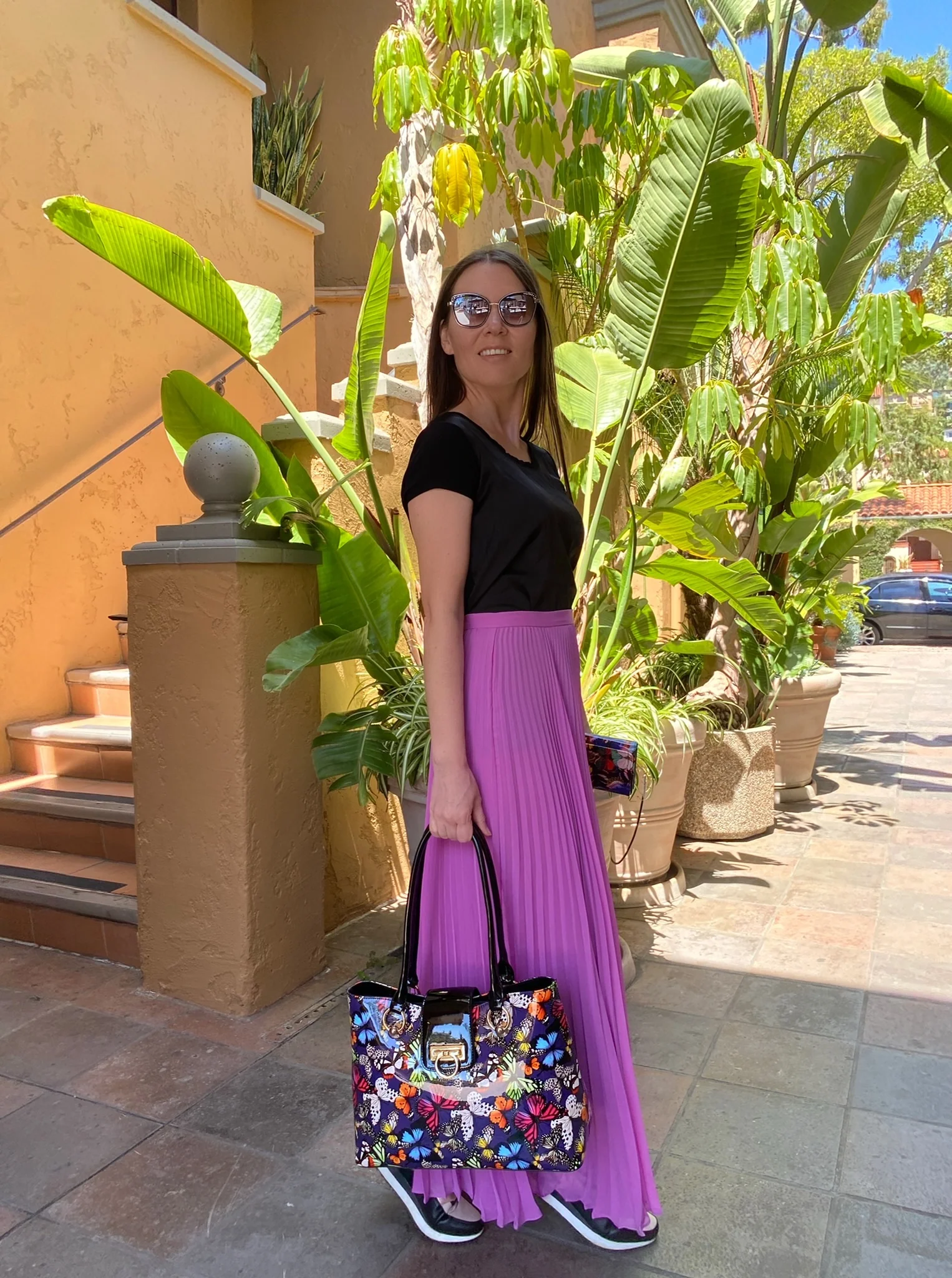 Lisa Multicolor Butterfly Print Calfskin Tote lifestyle