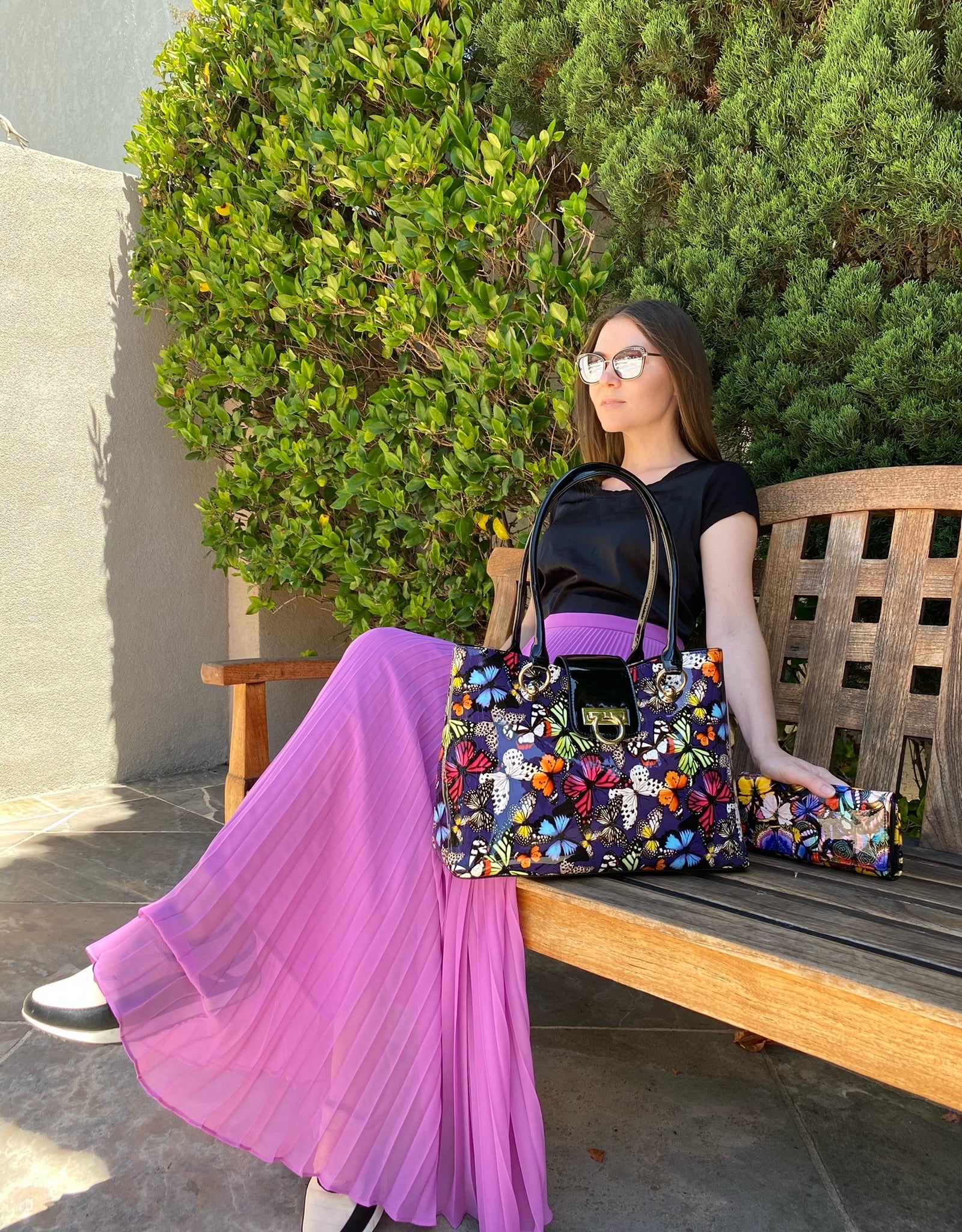 Lisa Multicolor Butterfly Print Calfskin Tote lifestyle 3