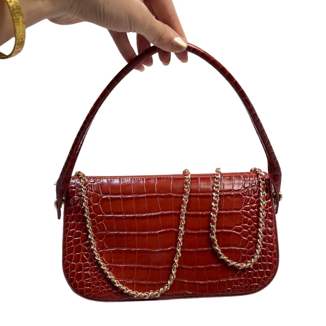 Chanel Large Crocodile-Embossed Clutch in Red
