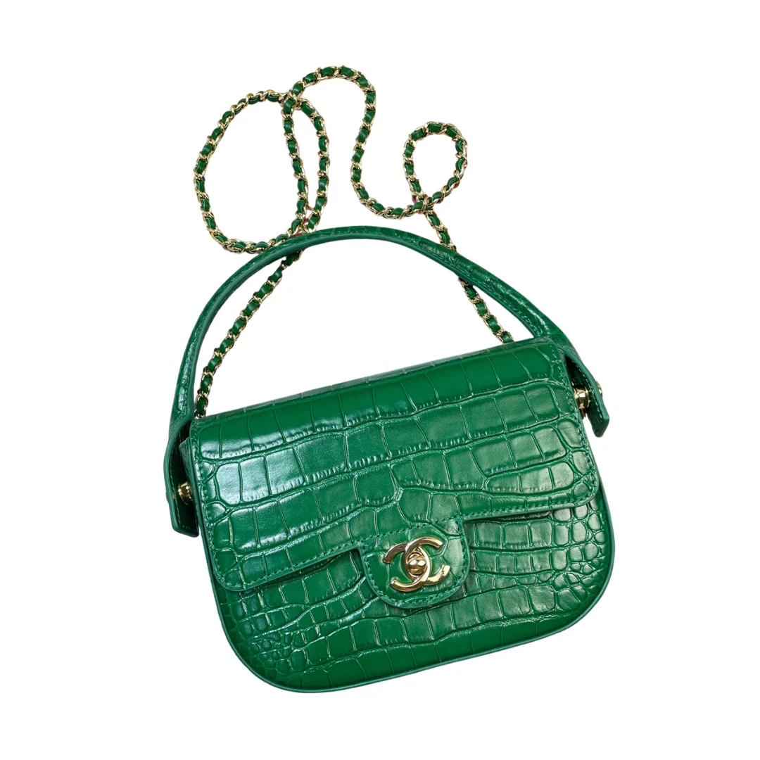 Chanel AS6424 Mini Top Handle Flap Bag in Green