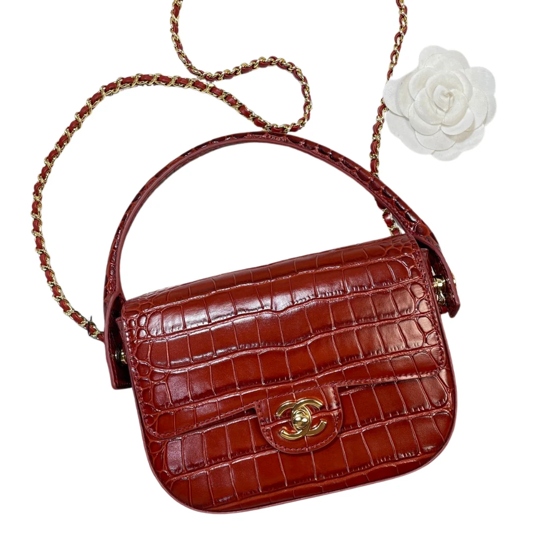 Chanel AS6424 Mini Top Handle Flap Bag in Red