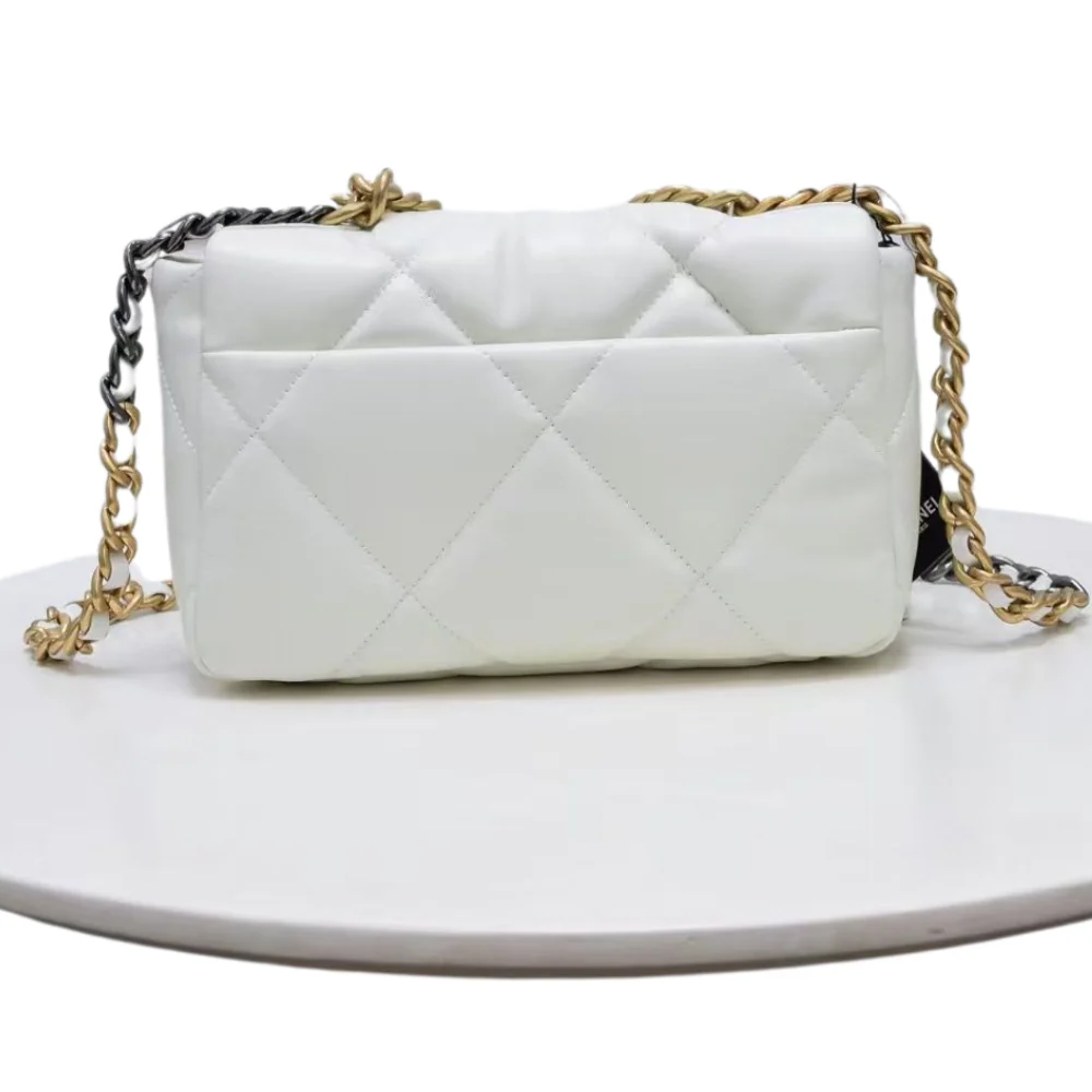 Chanel 19 Medium Bag in White Shiny Goatskin