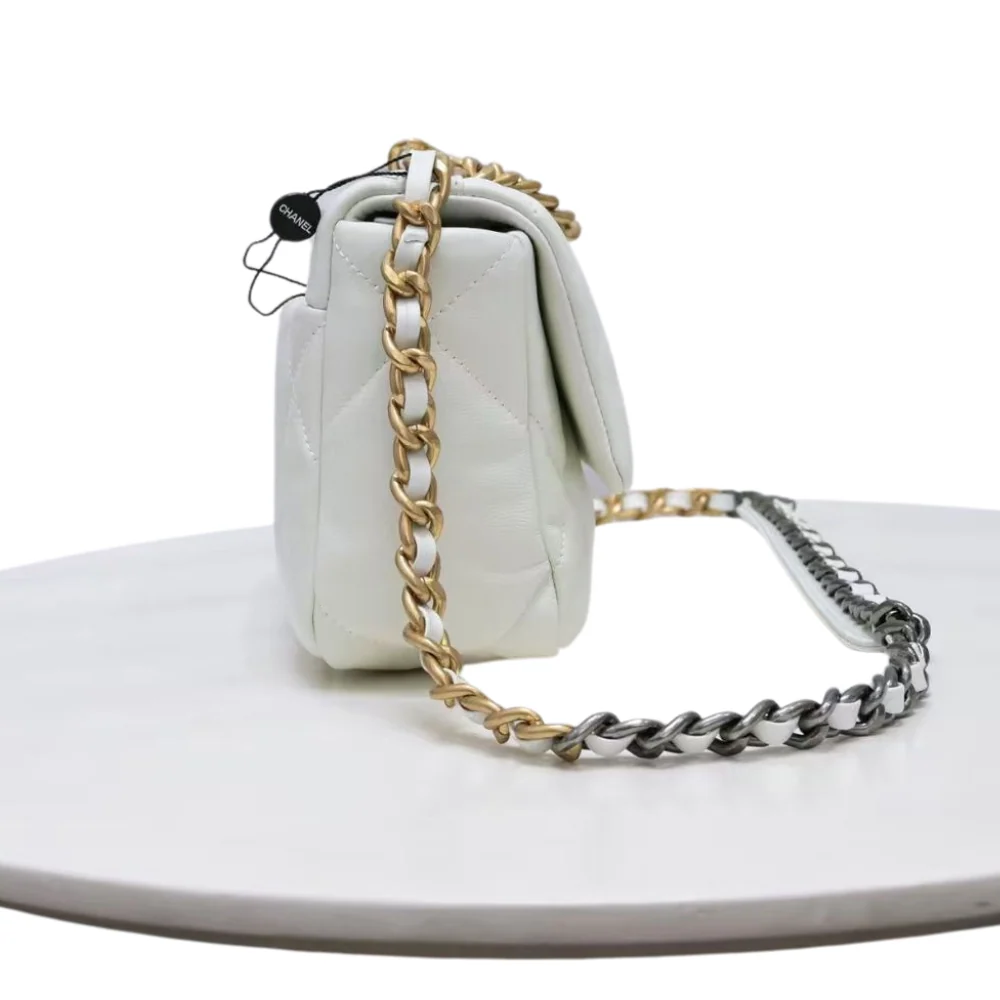 Chanel 19 Medium Bag in White Shiny Goatskin