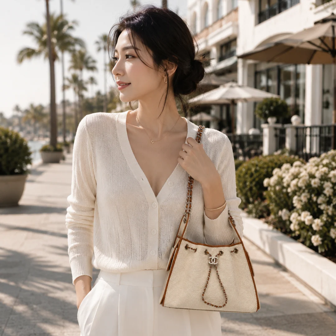 Chanel 25 Small Hobo in Cream with Brown Trim
