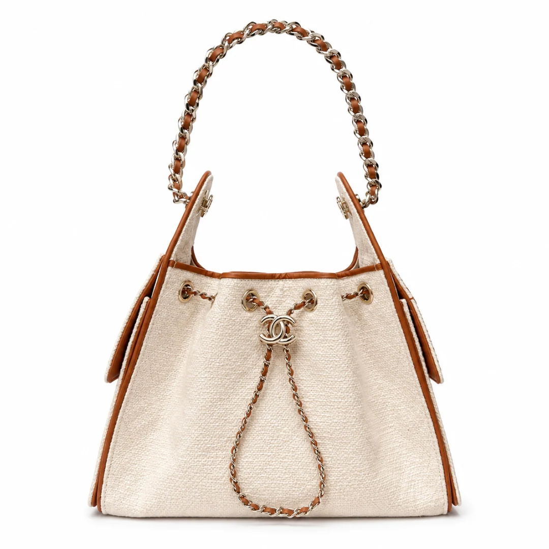 Chanel 25 Small Hobo in Cream with Brown Trim