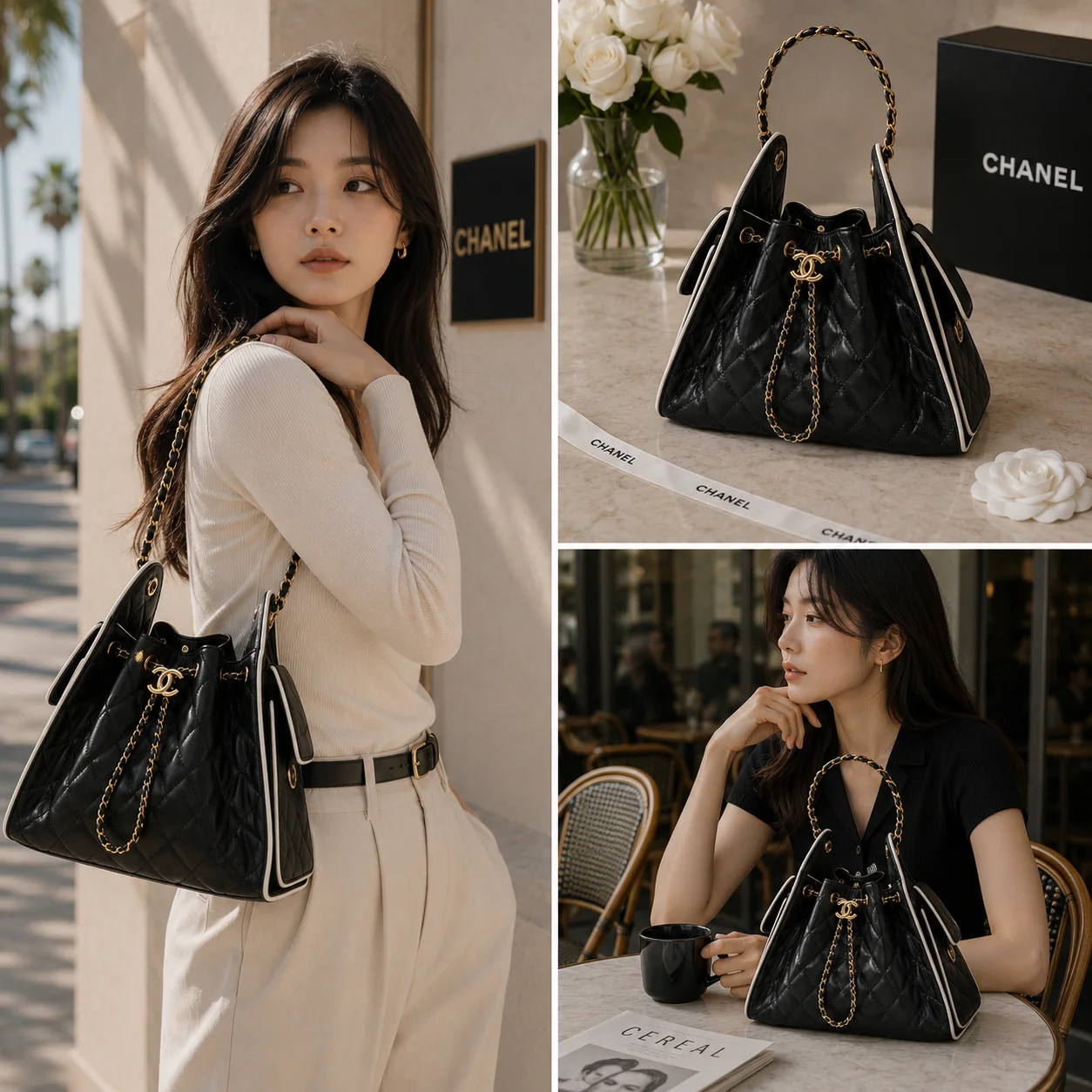 Chanel 25 Small Hobo AS5293 in Black & White