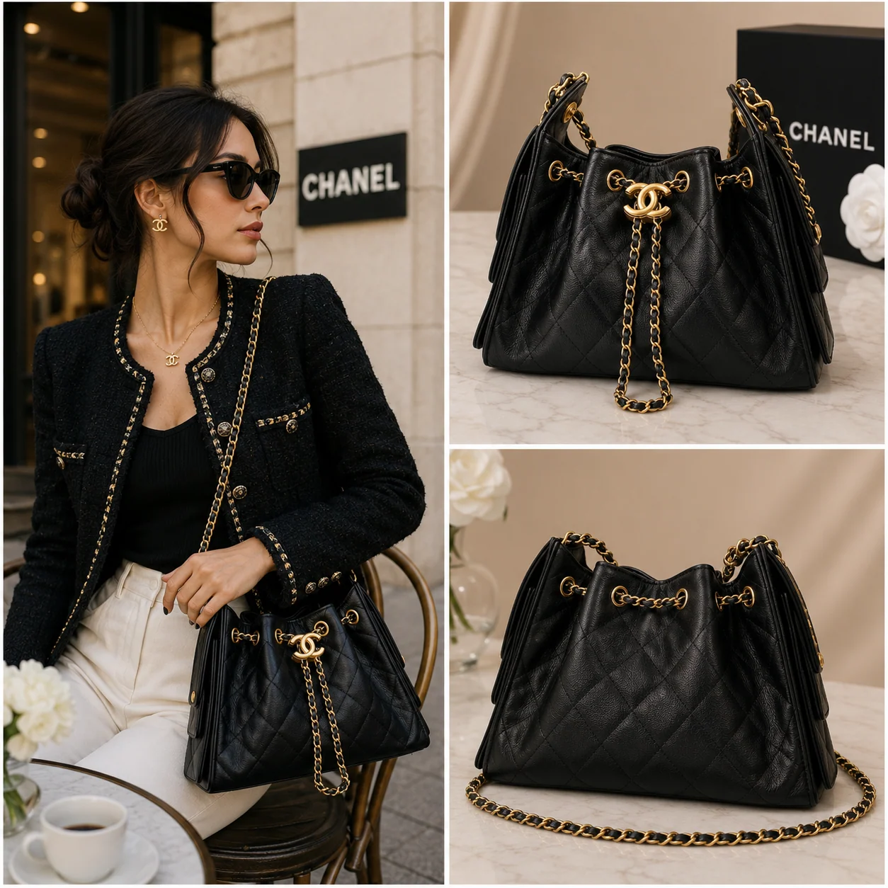 Chanel 25 Small Hobo in Black Calfskin