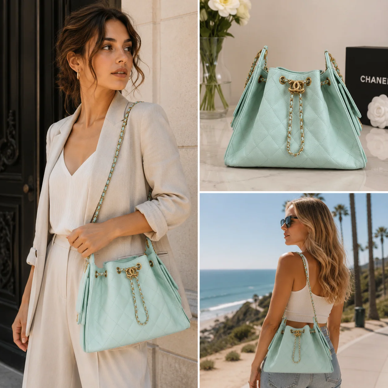 Chanel 25 Small Hobo in Light Green Calfskin