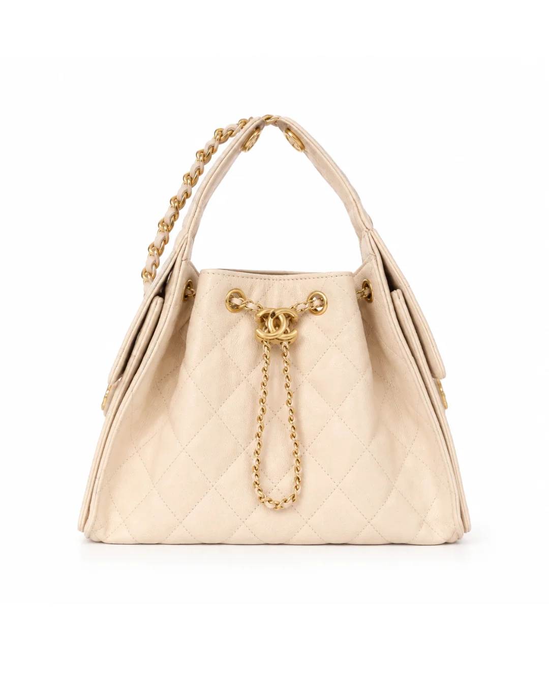 Chanel 25 Small Hobo Ivory White calfskin front view