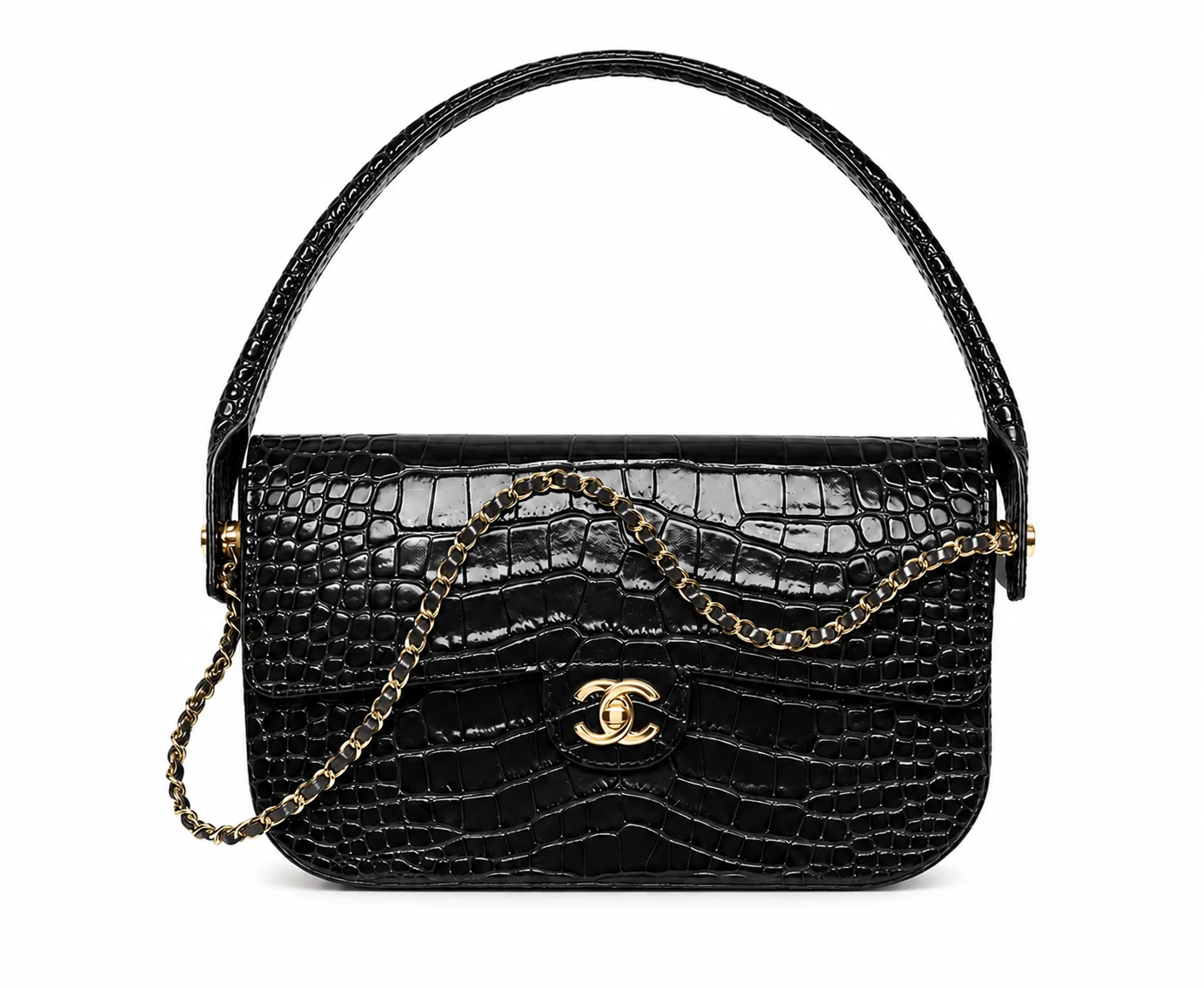 Chanel Large Crocodile-Embossed Clutch in Black
