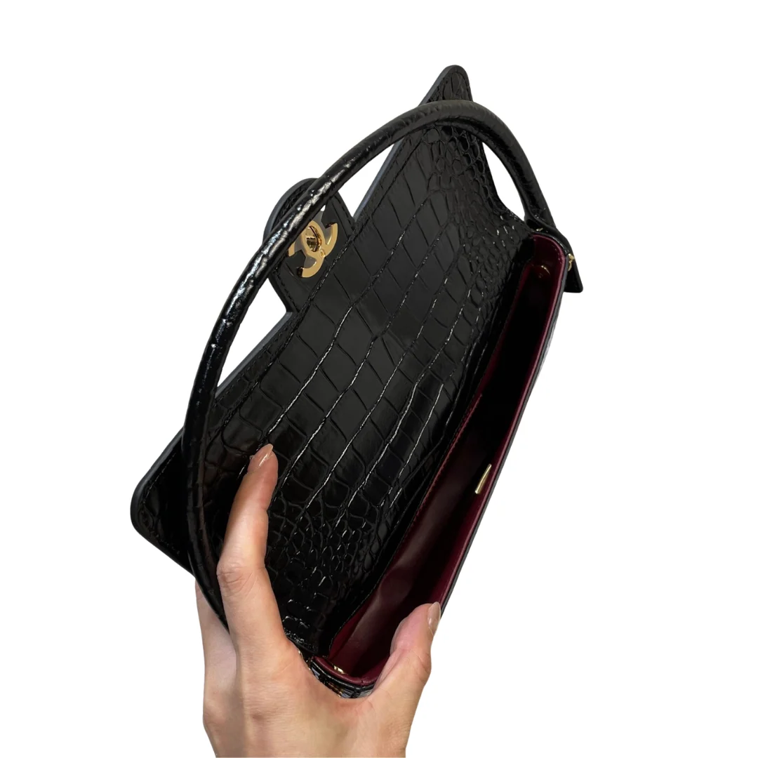 Chanel Large Crocodile-Embossed Clutch in Black