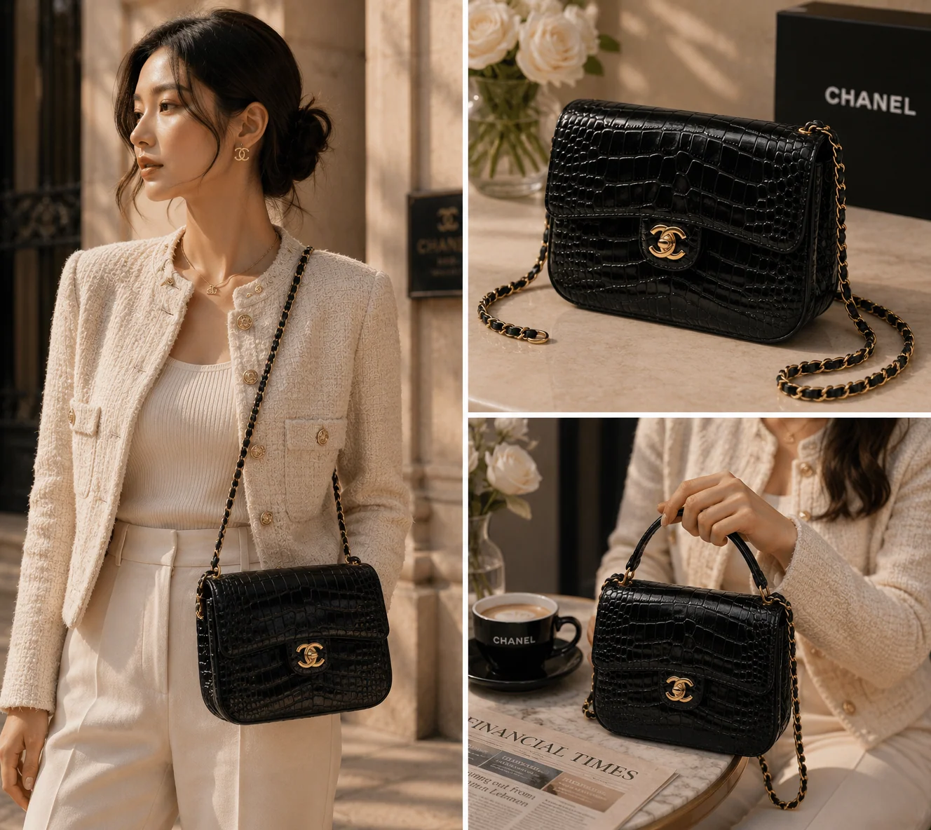 Chanel Large Crocodile-Embossed Clutch in Black