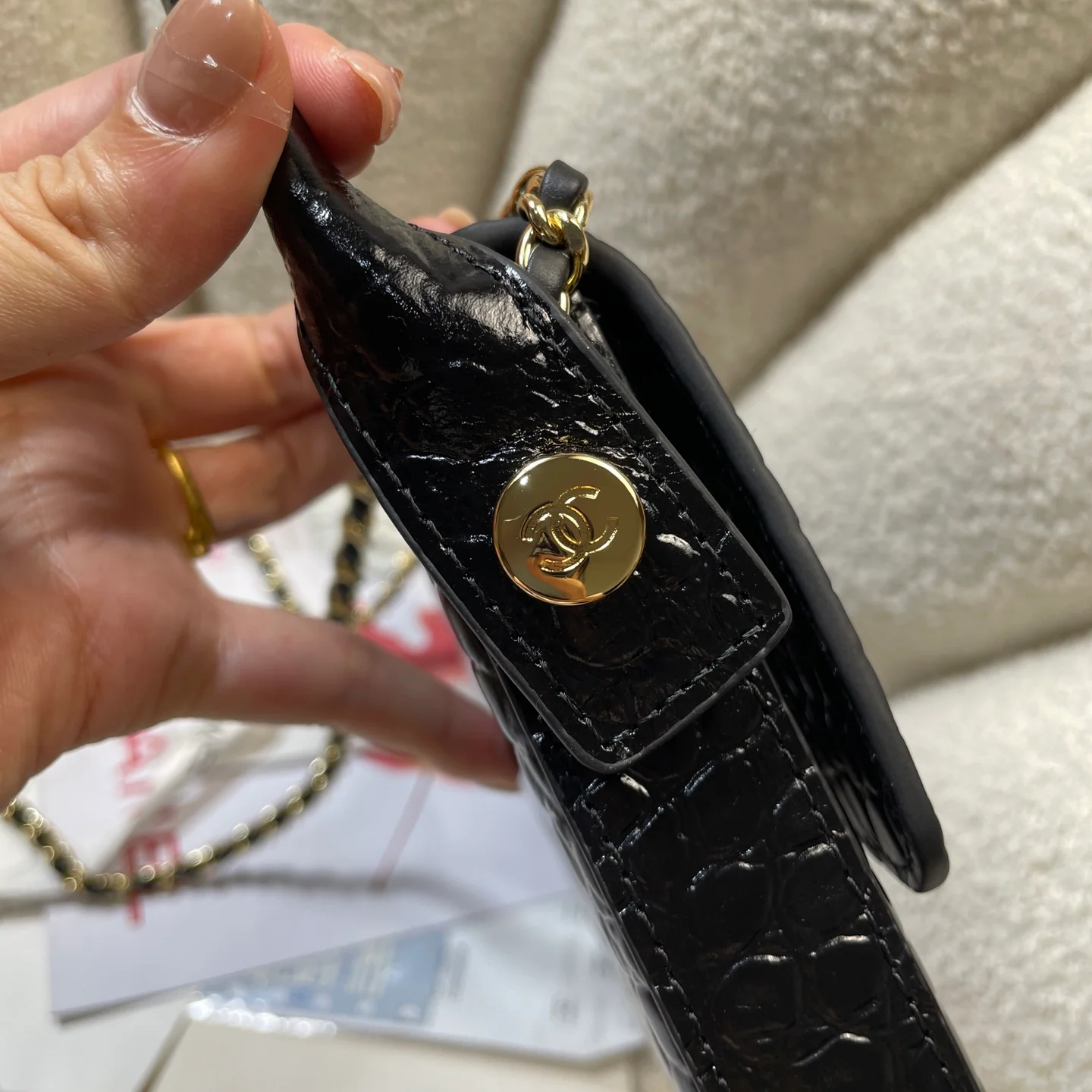 Chanel Large Crocodile-Embossed Clutch in Black