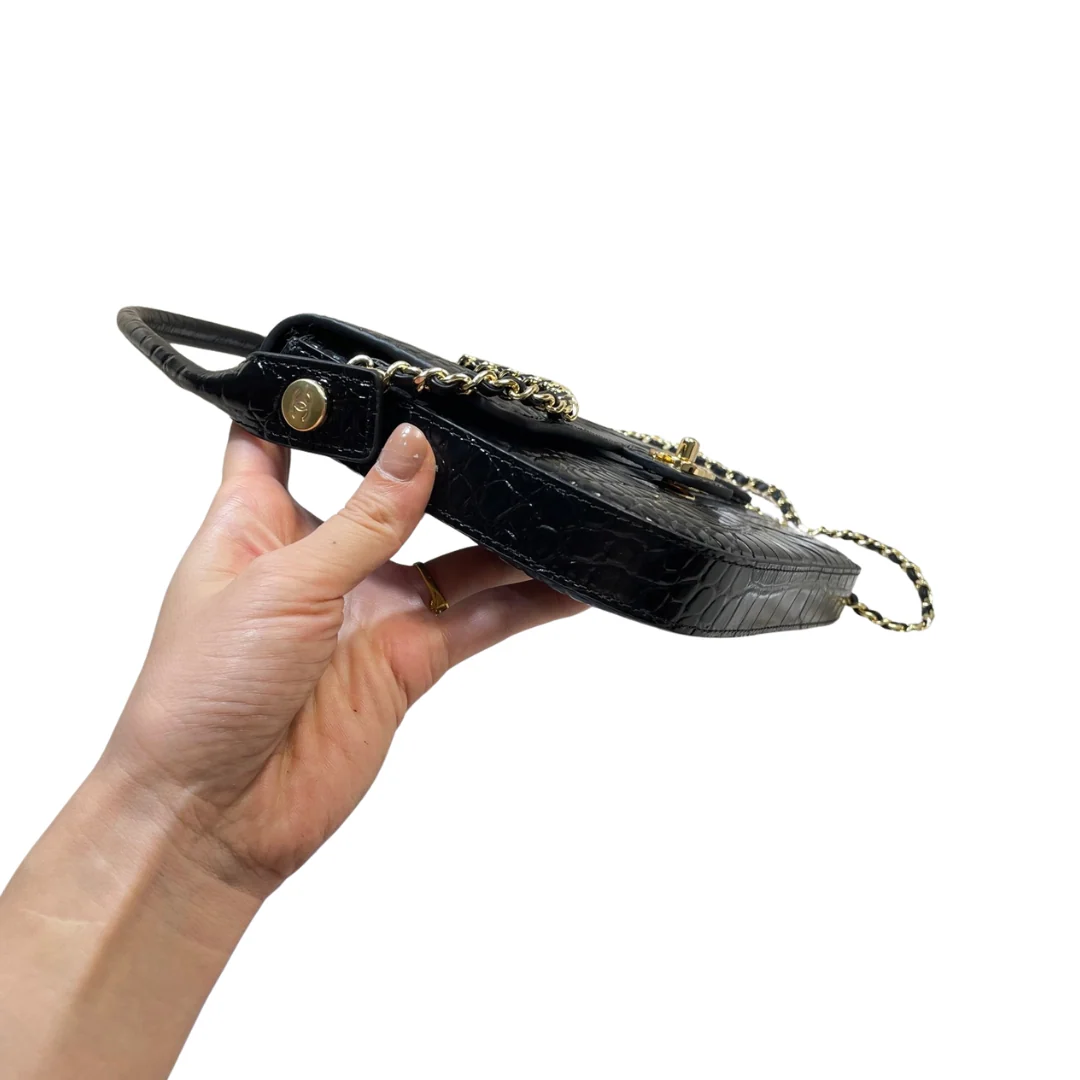 Chanel Large Crocodile-Embossed Clutch in Black