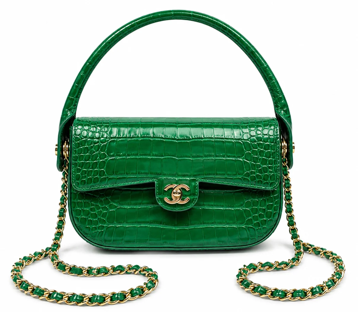 Chanel Large Crocodile-Embossed Clutch in Green