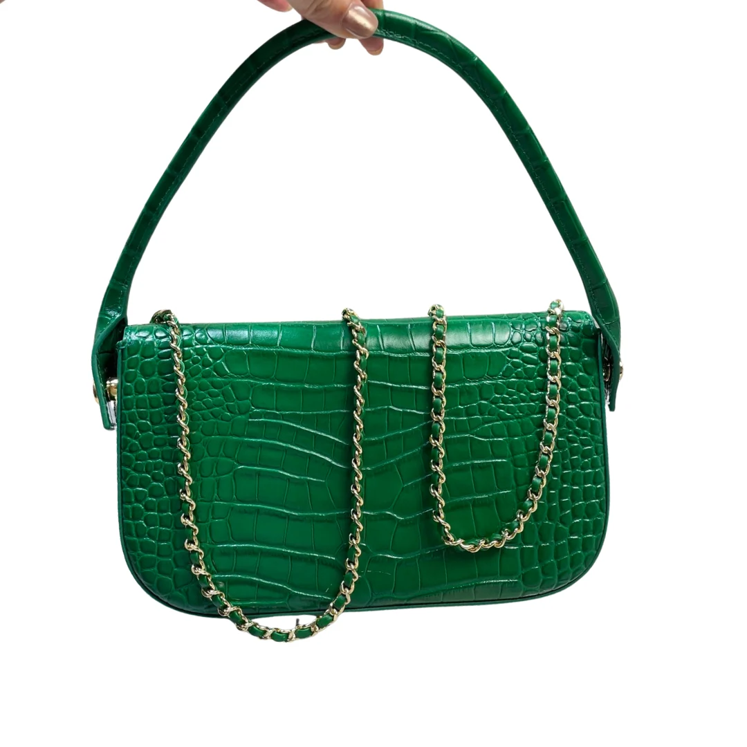 Chanel Large Crocodile-Embossed Clutch in Green