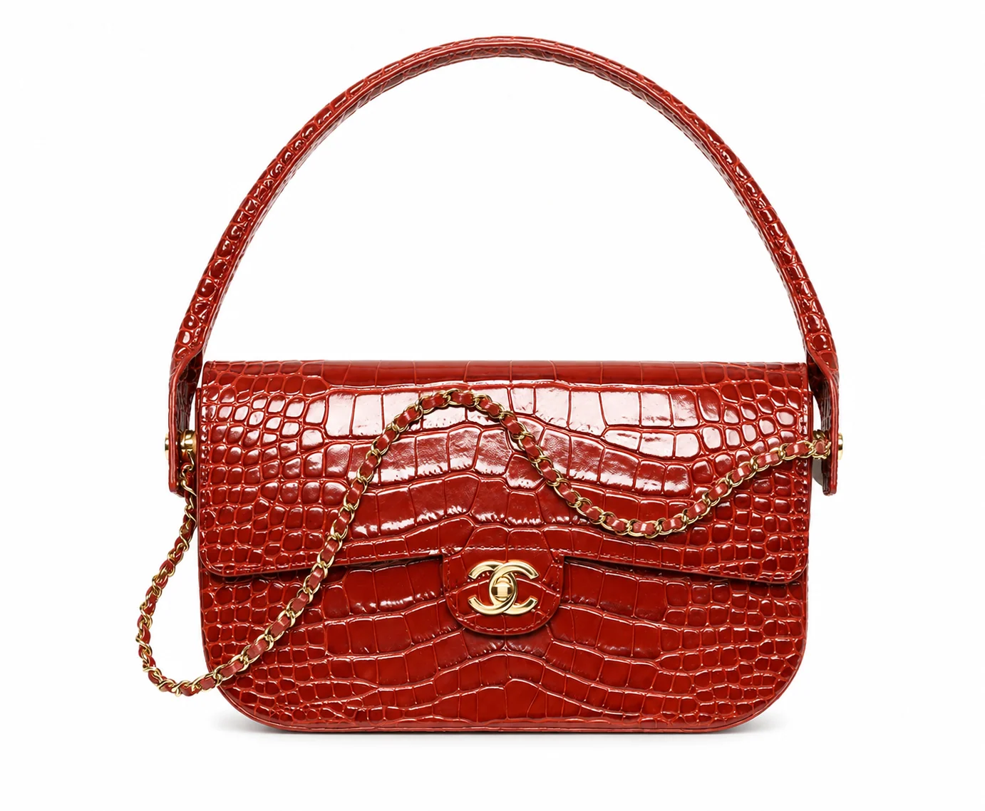 Chanel Large Crocodile-Embossed Clutch in Red