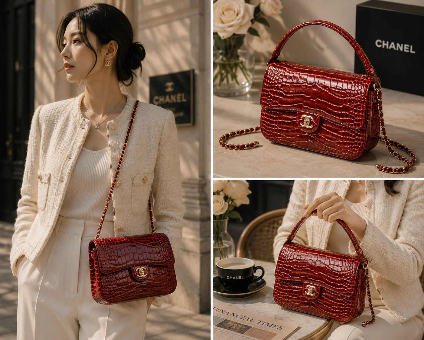 Chanel Large Crocodile-Embossed Clutch in Red