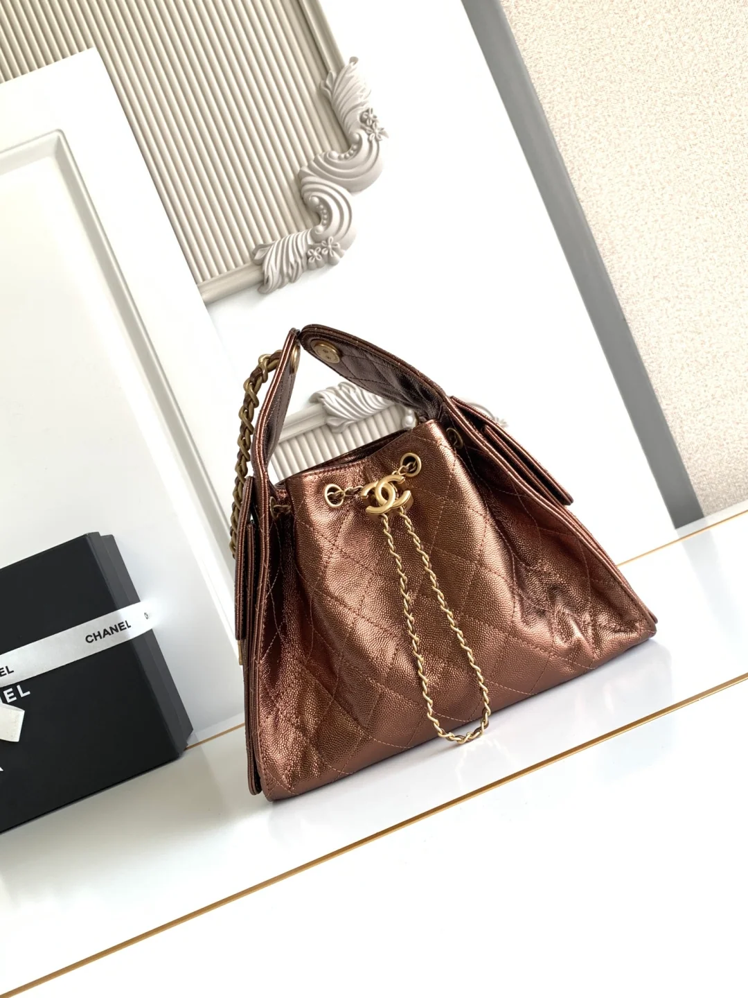 Chanel 25 Small Hobo AS5311 in Bronze Calfskin