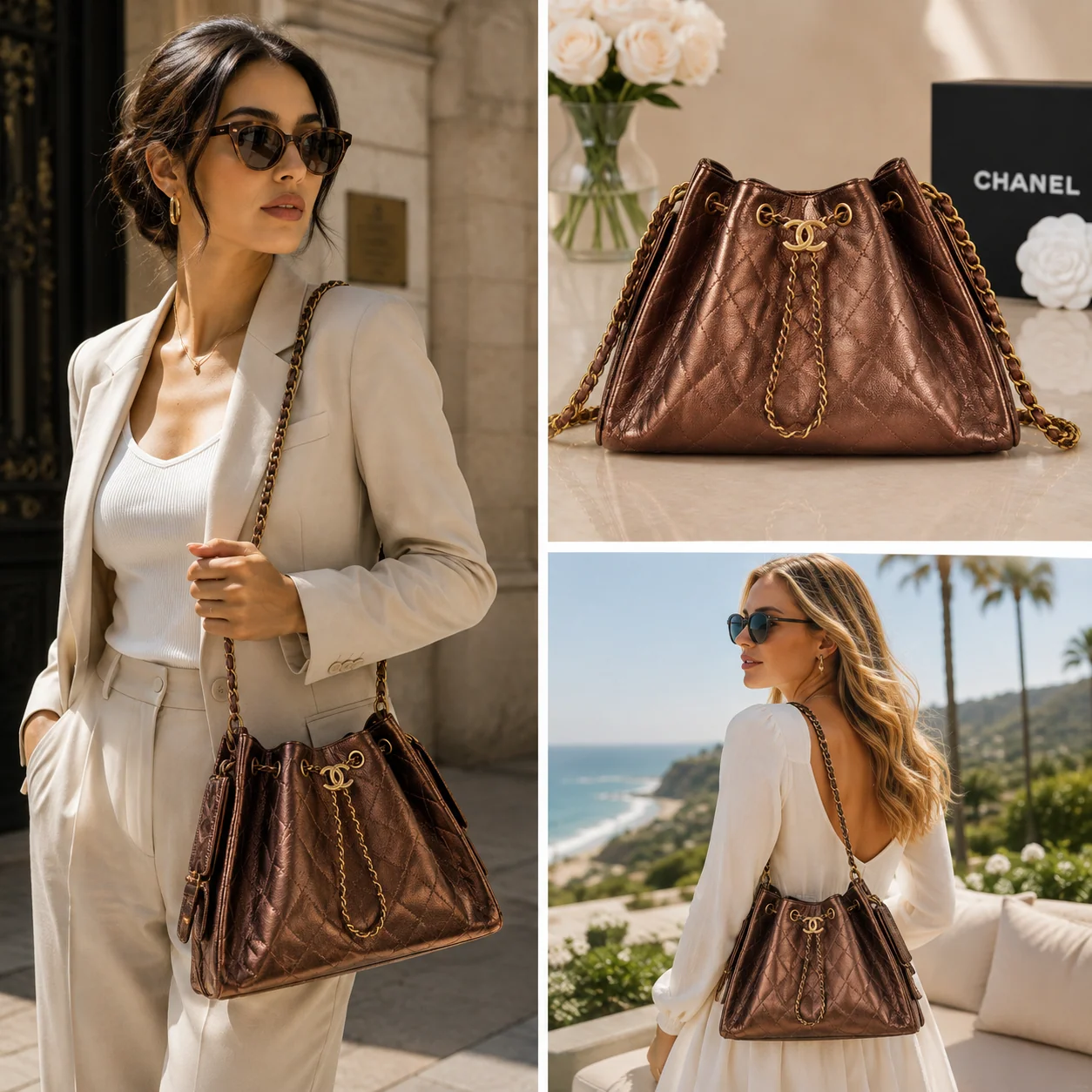Chanel 25 Small Hobo AS5311 in Bronze Calfskin