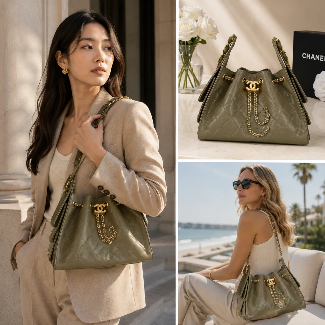 Chanel 25 Small Hobo in Dark Khaki