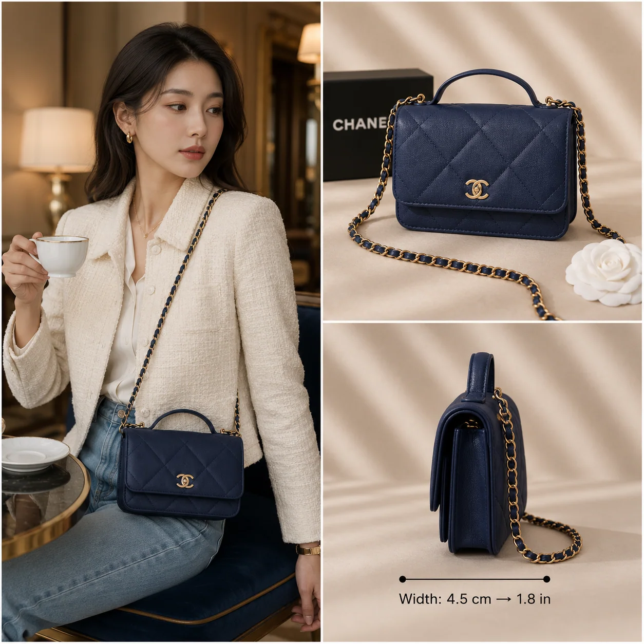 Chanel Top Handle Wallet on Chain in Blue