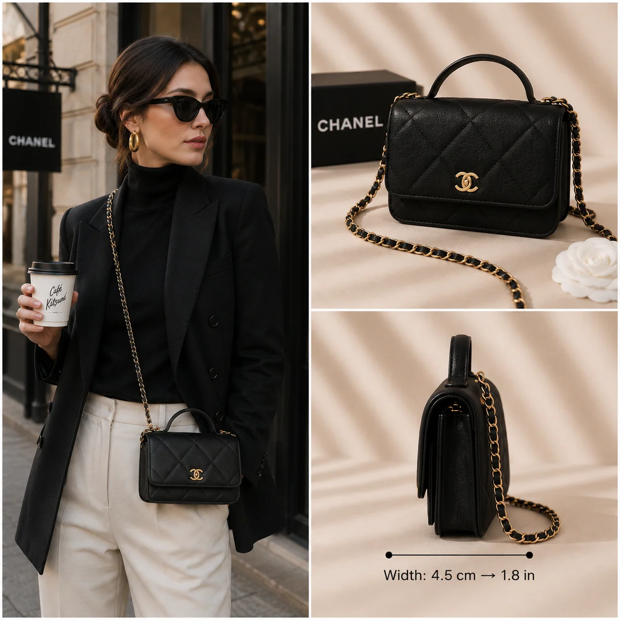 Chanel Top Handle Wallet on Chain in Black