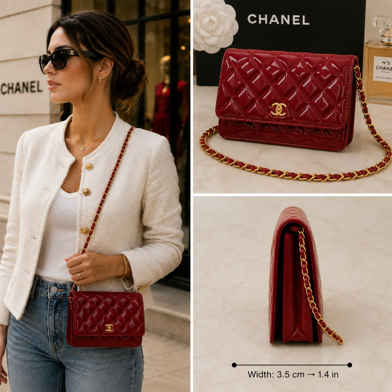 Chanel Quilted Patent Wallet on Chain