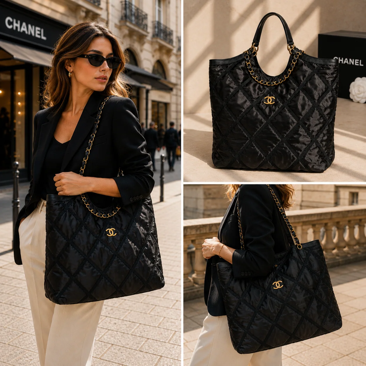Chanel Quilted CC Nylon Chain Tote