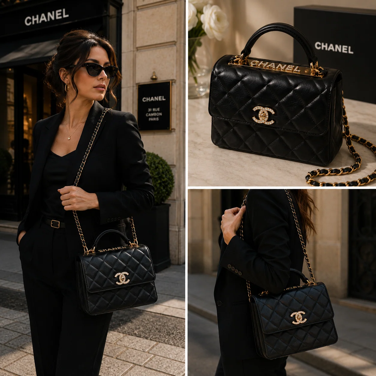 Chanel Trendy flap bag in black with crystals