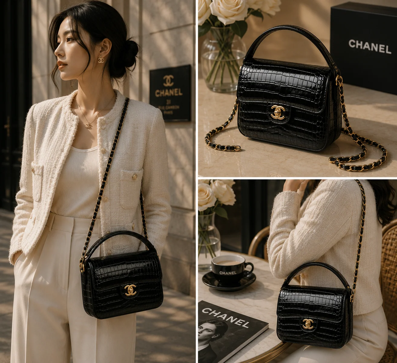 Chanel AS6424 Mini Top Handle Flap Bag in Black