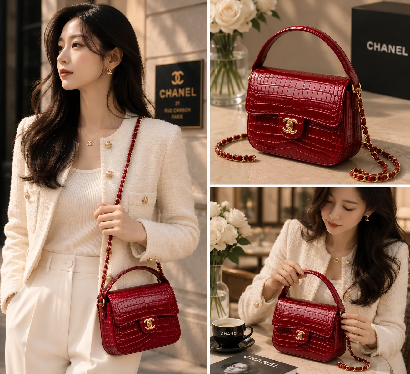 Chanel AS6424 Mini Top Handle Flap Bag in Red