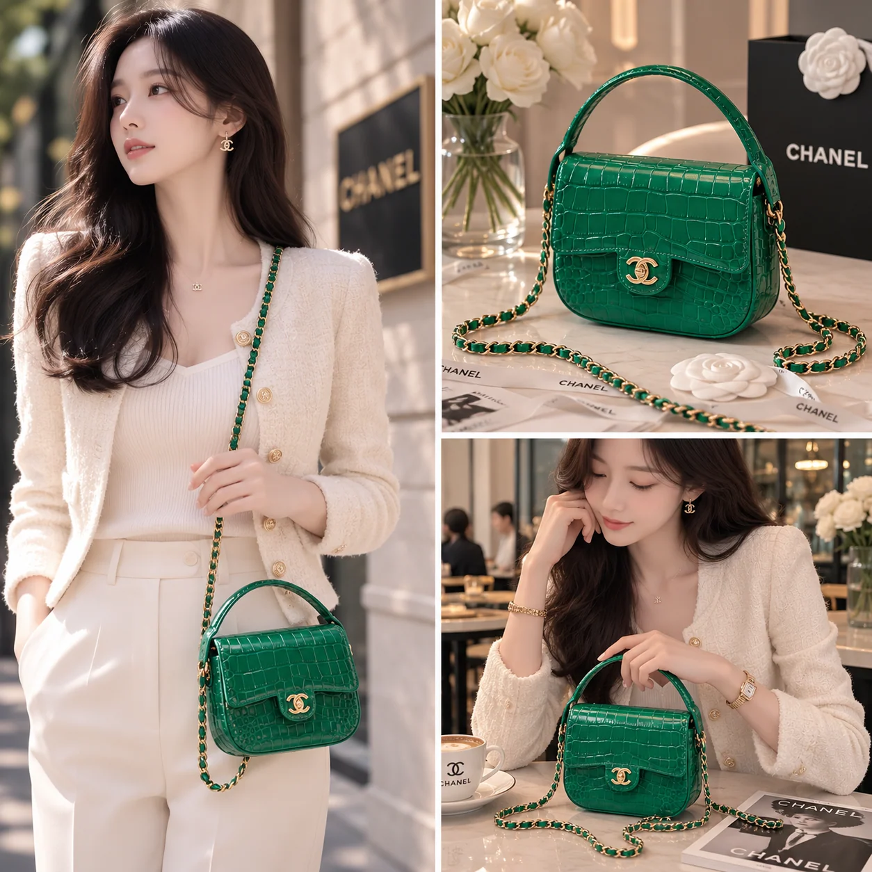 Chanel AS6424 Mini Top Handle Flap Bag in Green