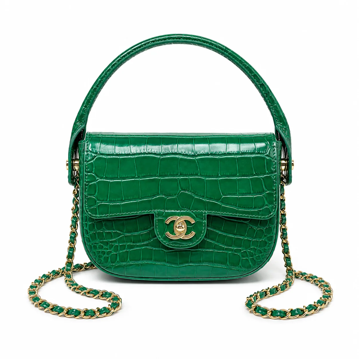Chanel AS6424 Mini Top Handle Flap Bag in Green