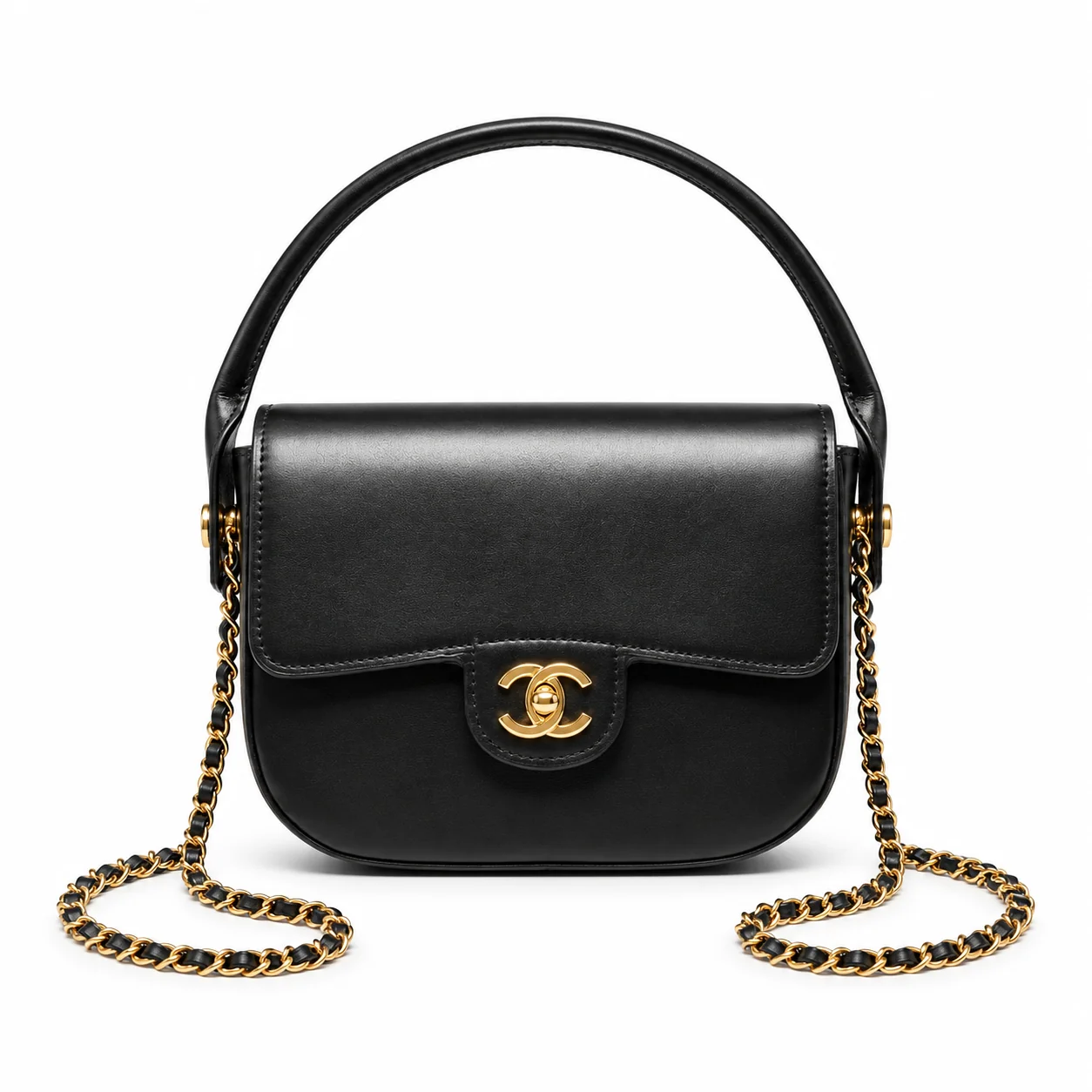 Chanel AS6424 Mini Flap Black shiny calfskin front view