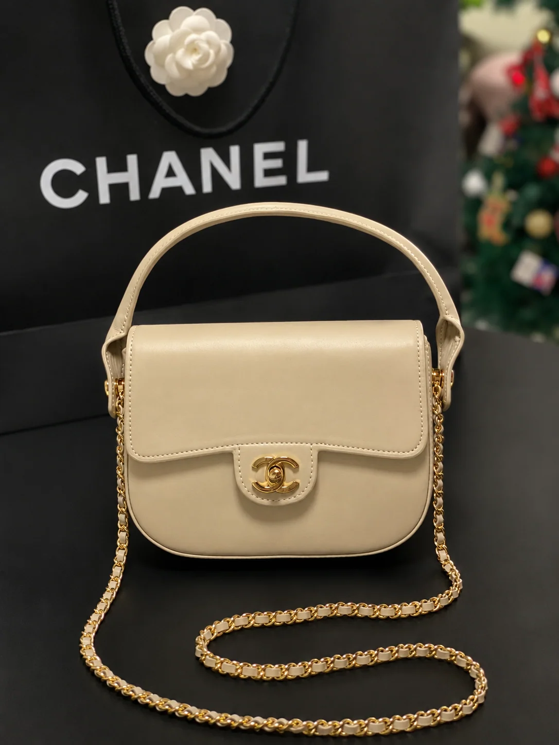 Chanel AS6424 Mini Flap in Beige Shiny Calfskin