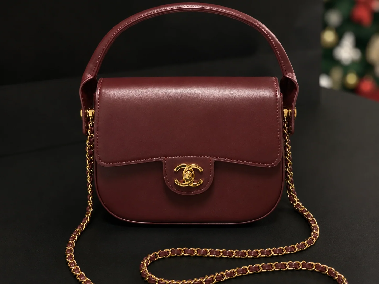 Chanel AS6424 Mini Flap in Burgundy Shiny Calfskin