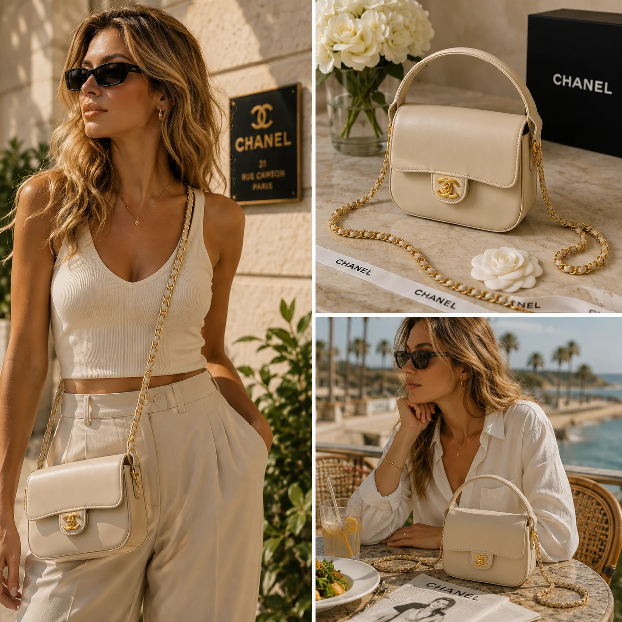Chanel AS6424 Mini Flap in Beige Shiny Calfskin