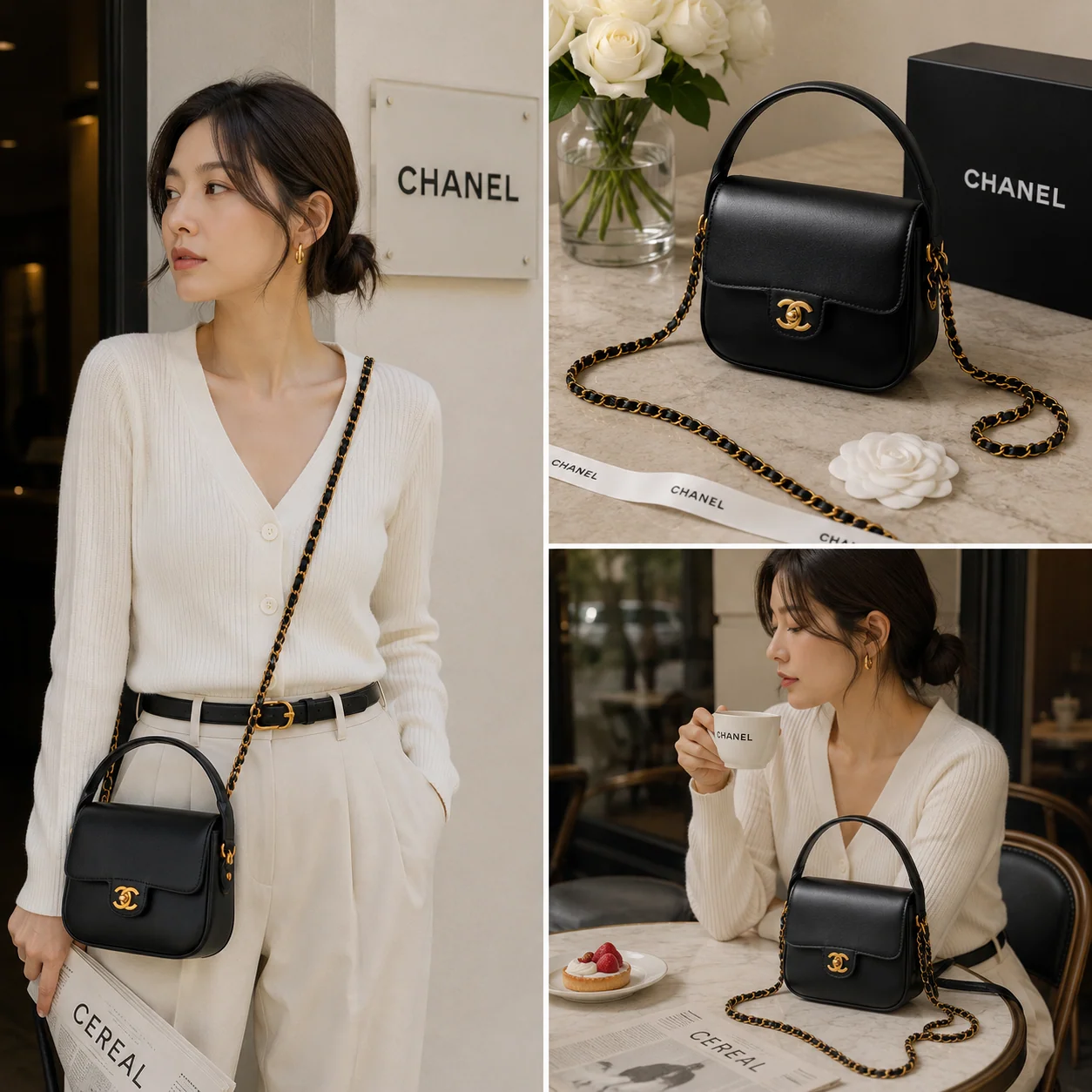 Chanel AS6424 Mini Flap in Black Shiny Calfskin