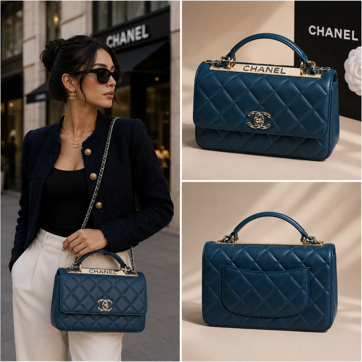 Chanel Trendy Large Bag 25cm in Dark Green with Crystals