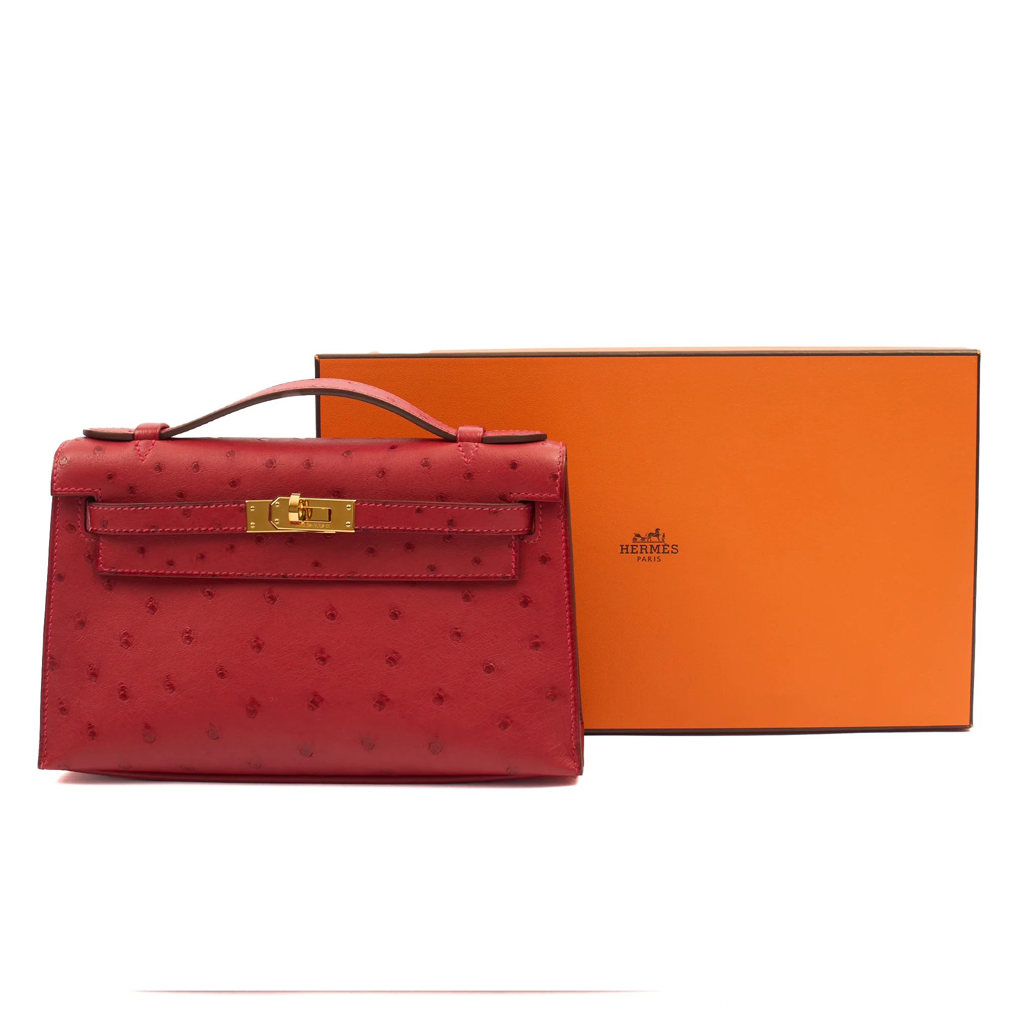 Picture of Hermes Mini Bag Kelly Pochette in Rouge Vif, Ostrich Leather