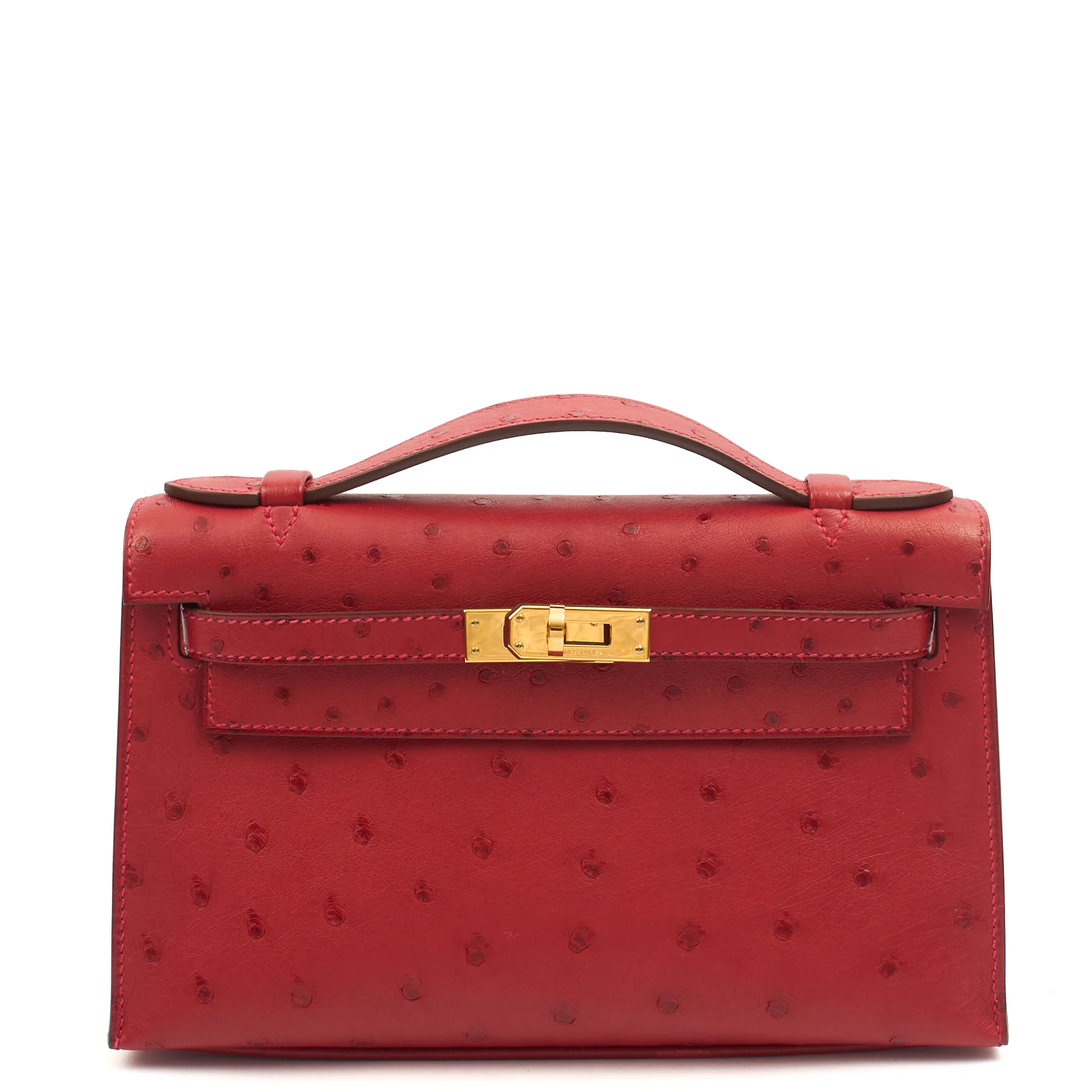 Picture of Hermes Mini Bag Kelly Pochette in Rouge Vif, Ostrich Leather