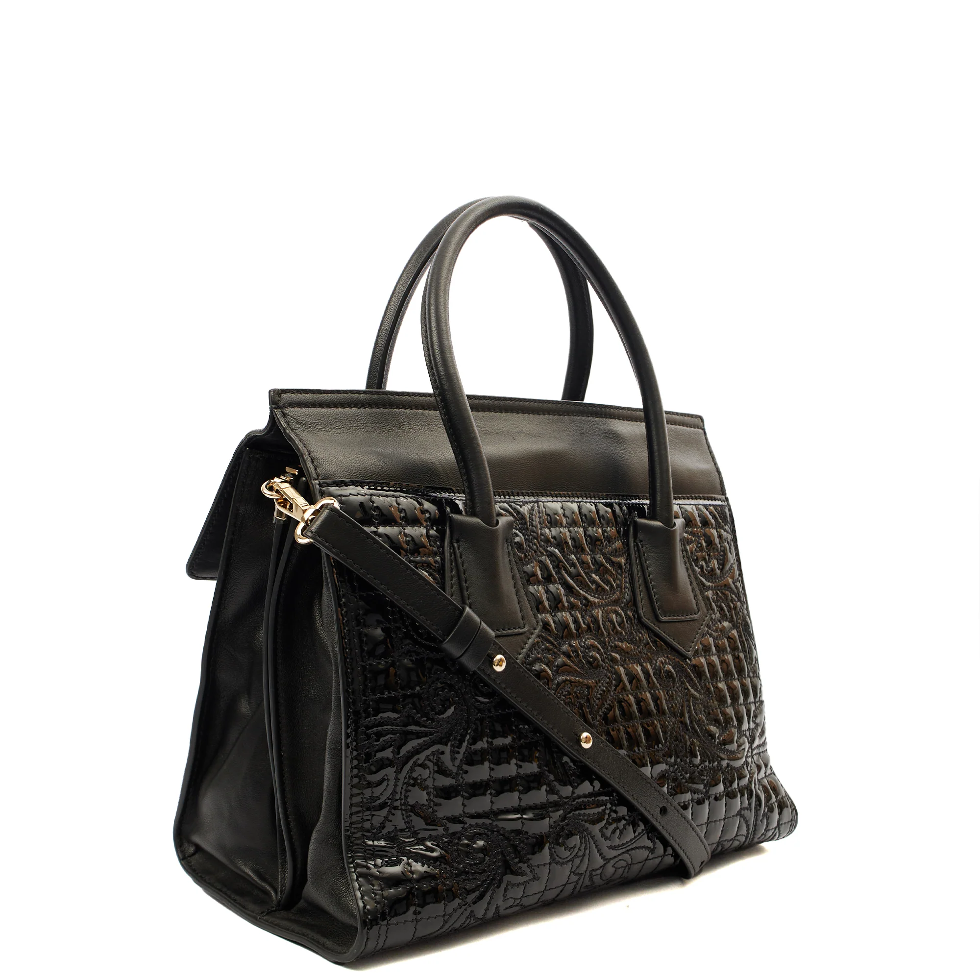 Picture of Versace Tote Shoulder Bag in Black, Patent Leather