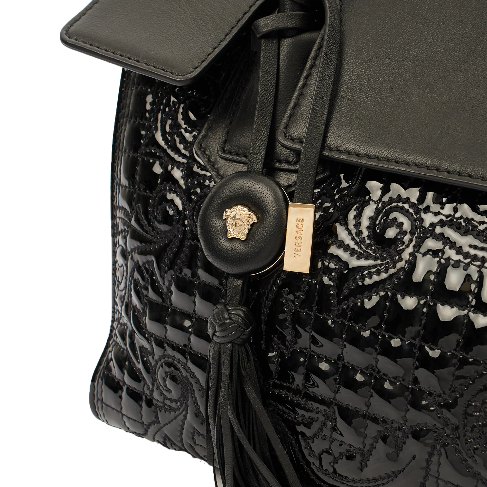 Picture of Versace Tote Shoulder Bag in Black, Patent Leather