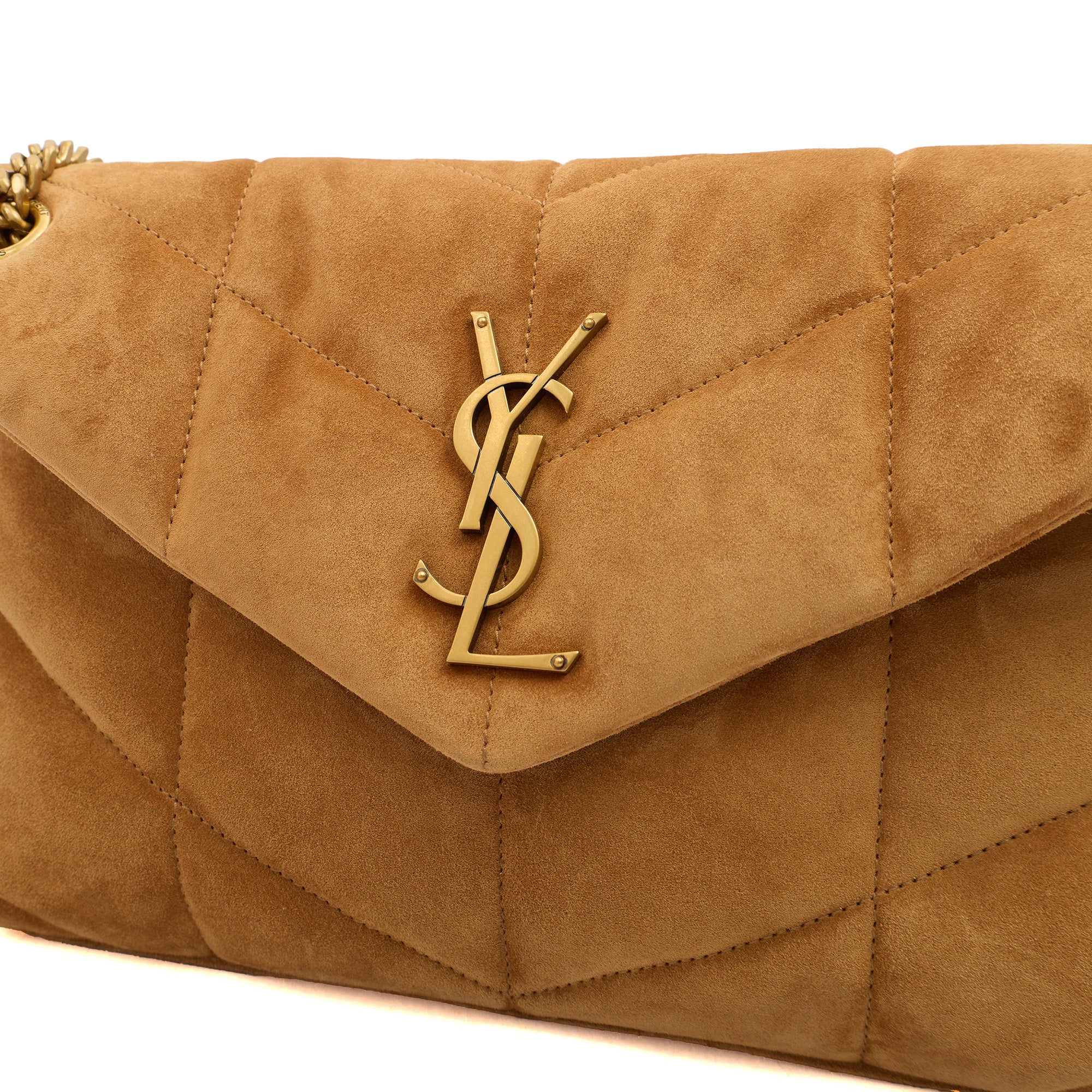 Picture of Saint Laurent Cross Body Puffer - Small in Brown, Suede