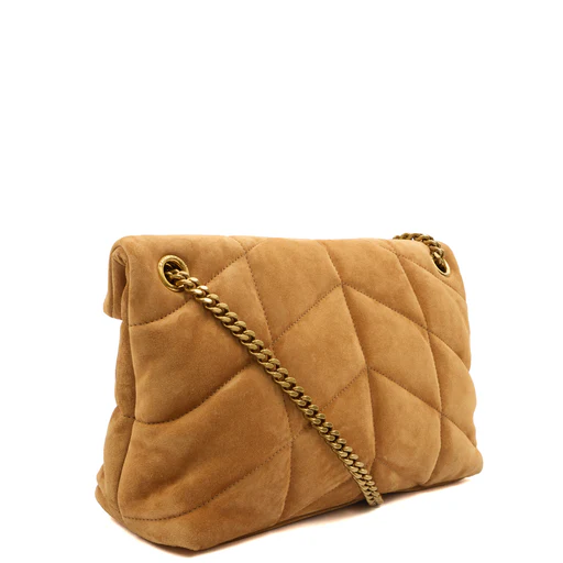Picture of Saint Laurent Cross Body Puffer - Small in Brown, Suede