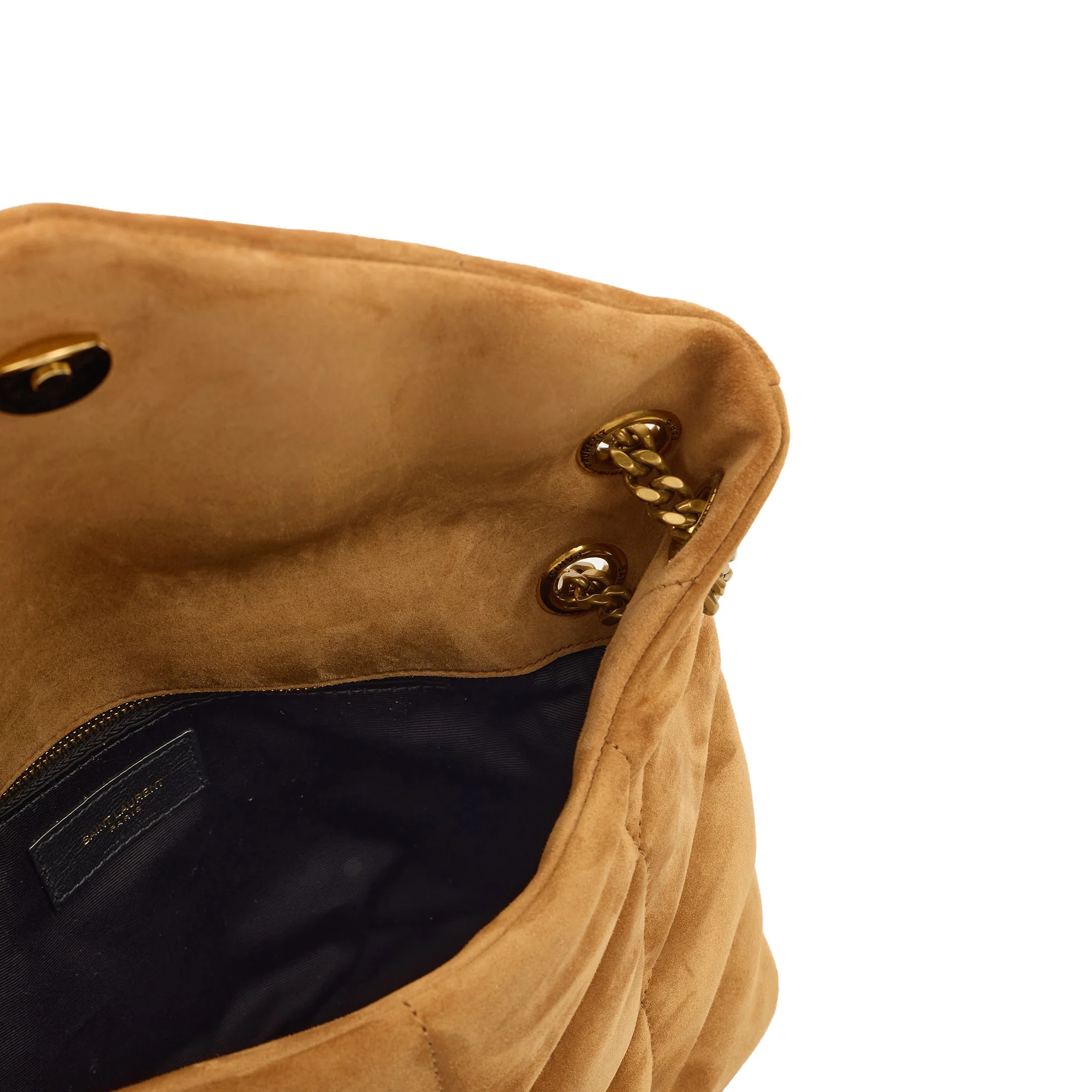 Picture of Saint Laurent Cross Body Puffer - Small in Brown, Suede