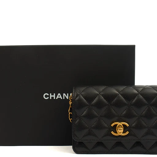 Picture of Chanel Cross Body Wallet on Chain in Black, Caviar Leather